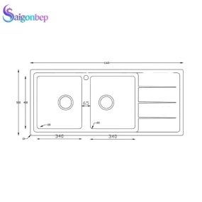  Chậu rửa bát 2 hố Konox Turkey Sink Beta 1160 Bàn Phải